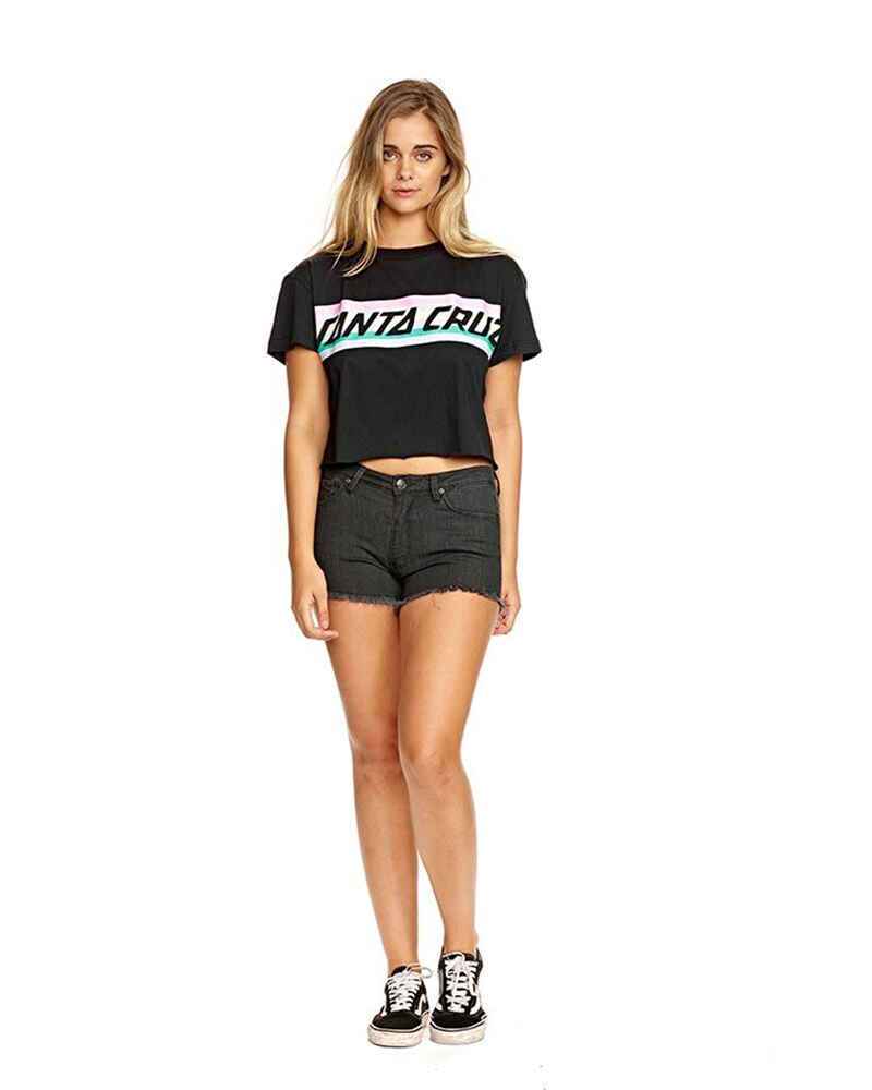 SANTA CRUZ LADIES STRIPE CROP TEE BLACK Womens Top Sequence