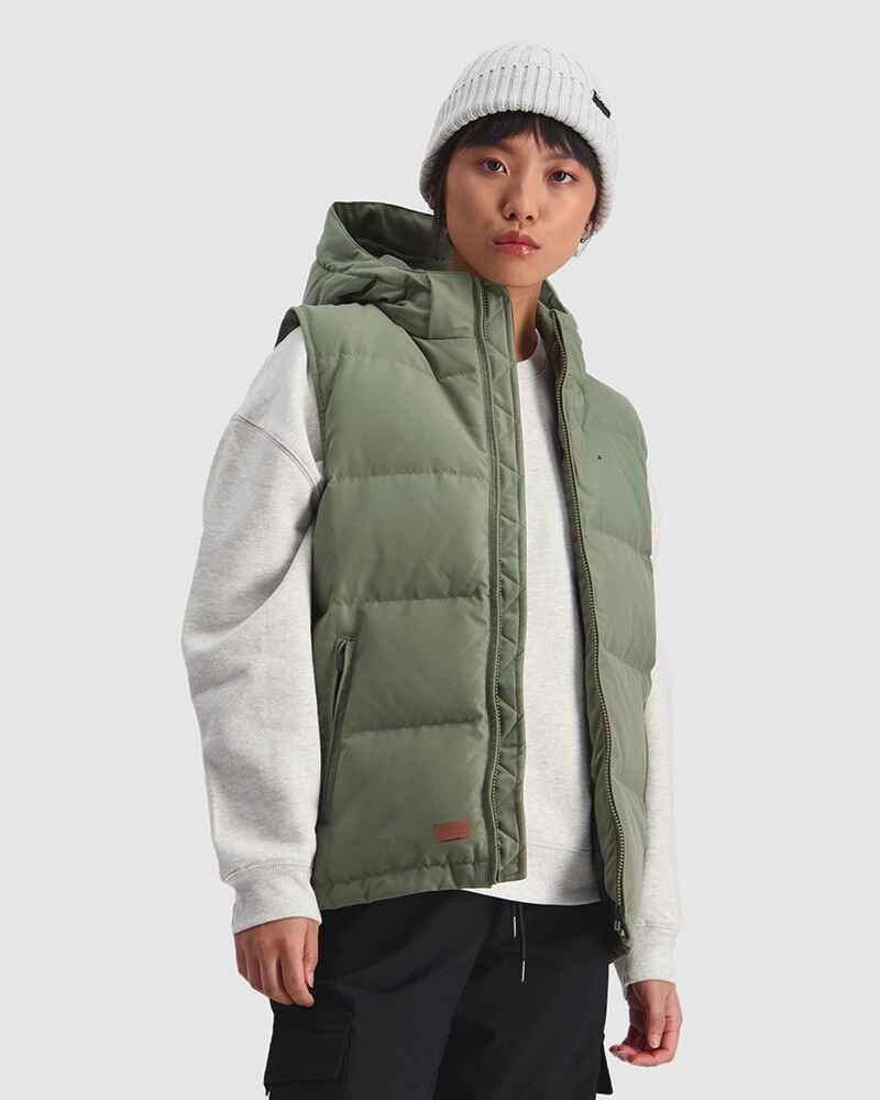 Khaki puffer vest womens hotsell