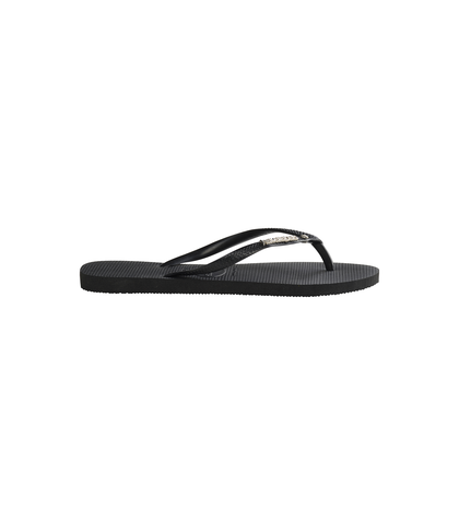 HAVAIANAS SLIM METAL LOGO CRYSTAL JANDAL - BLACK / BLACK - Footwear ...