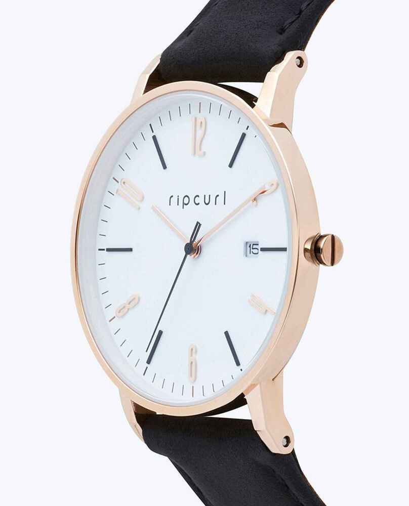 RIPCURL LADIES LATCH ROSE GOLD LEATHER WATCH BLACK Womens