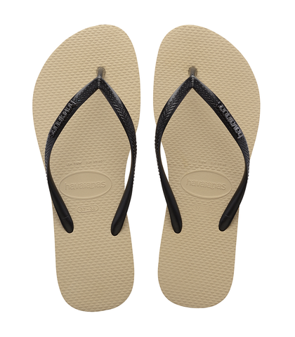 HAVAIANAS SLIM LOGO METALLIC JANDAL - SAND GREY / BLACK - Footwear ...