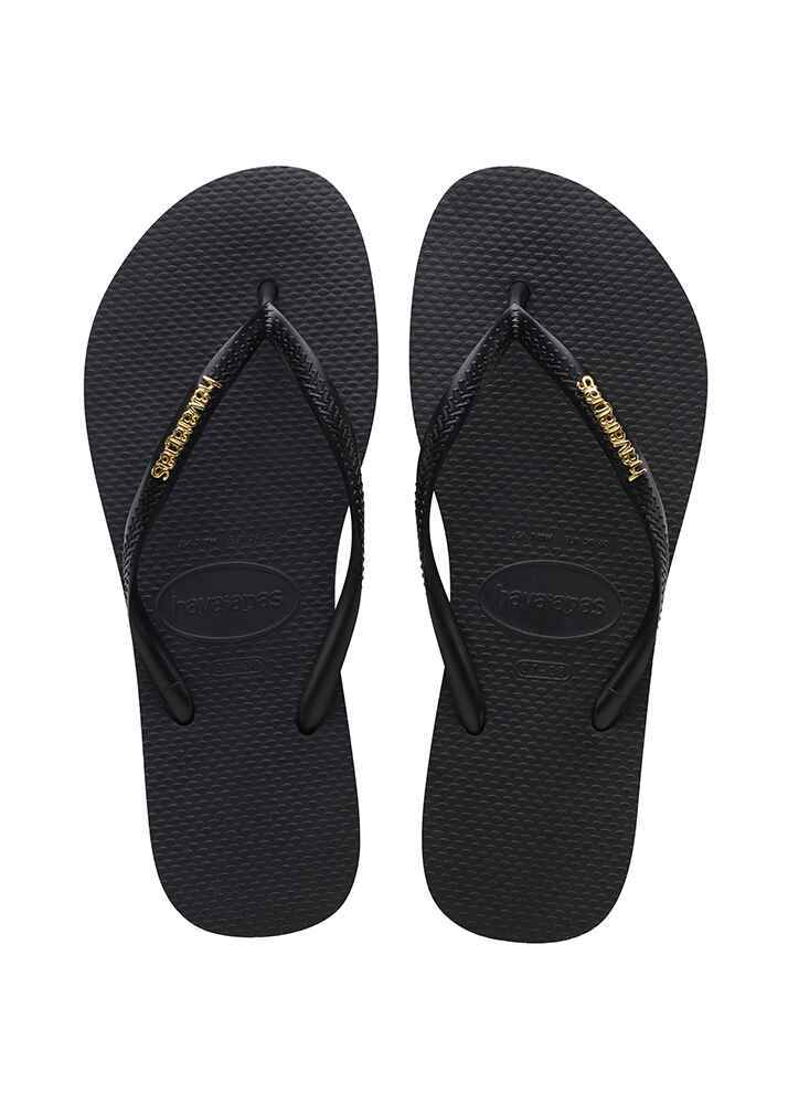 HAVIANAS SLIM LOGO METALLIC JANDAL BLACK GOLD Footwear Youth