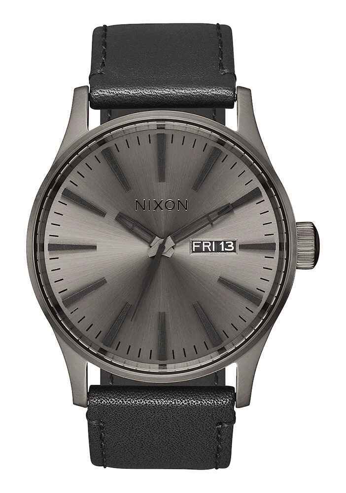 NIXON SENTRY LEATHER WATCH GUNMETAL BLACK Mens Watches