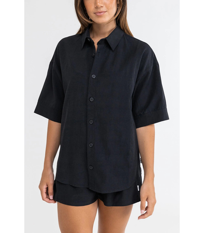 RHYTHM LADIES CLASSIC LOUNGE SHIRT - BLACK