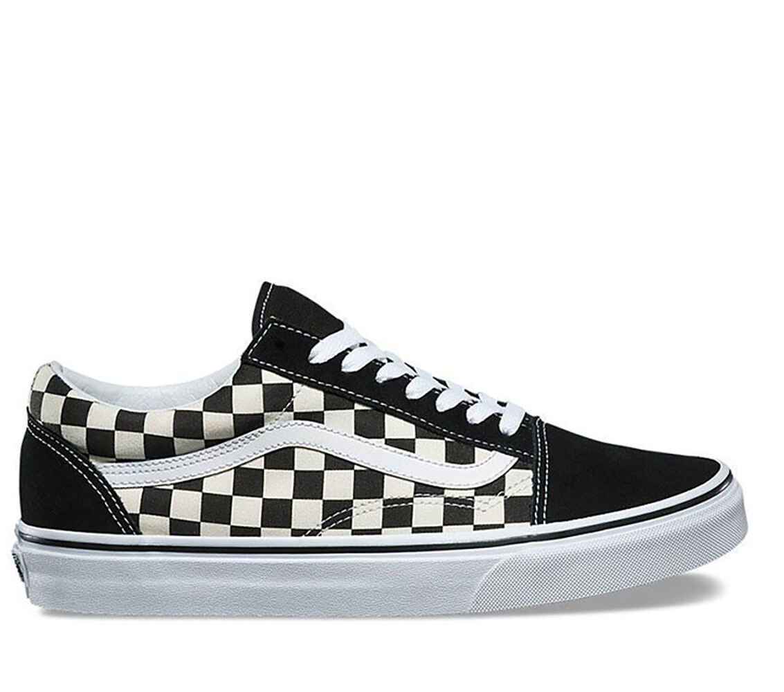 Black & white old skool primary store check trainers