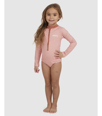 BILLABONG TODDLER GIRLS SUNNY TILE ONEPIECE SWIMSUIT PINK Youth Girls Swim Sequence Surf Shop BILLABONG GIRLS S22