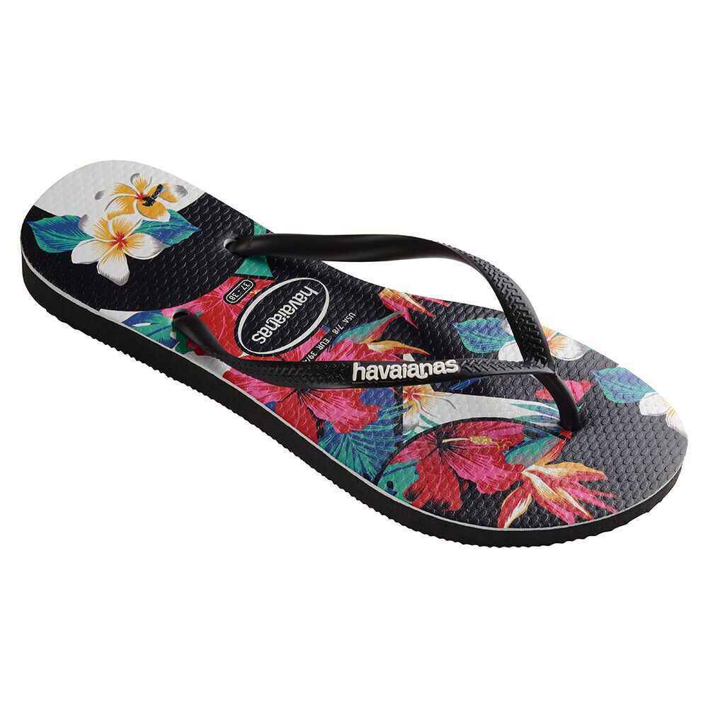 HAVAIANAS SLIM TROPICAL FLORAL JANDAL BLACK Footwear Womens