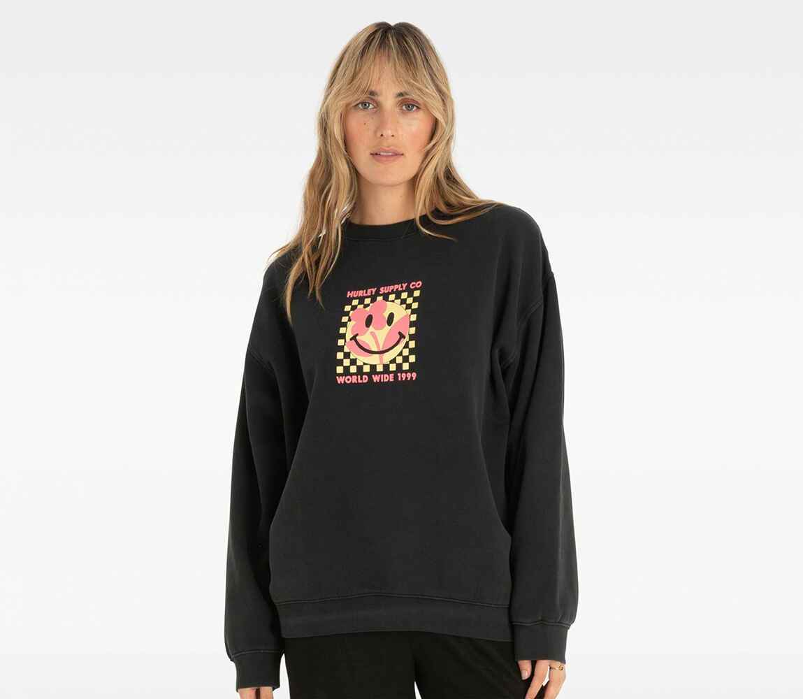 HURLEY LADIES WORLD WIDE CREW - BLACK - Womens-Top : Sequence Surf Shop ...