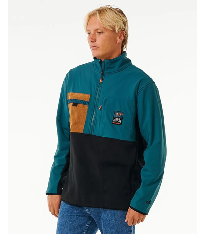 RIPCURL MENS ANTI SERIES JOURNEY ZIP CREW - BLUE / GREEN