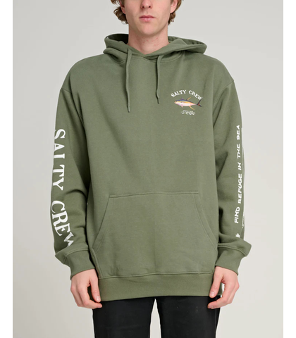 SALTY CREW MENS AHI MOUNT HOODED FLEECE - OLIVE