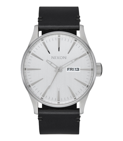 NIXON SENTRY LEATHER WATCH - ALL SILVER / BLACK