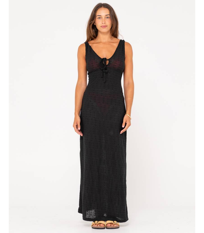 RUSTY LADIES VITA SHEER KNIT MAXI DRESS - BLACK