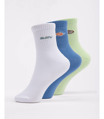 RUSTY LADIES FANCY DAY CREW SOCK 3 PACK - MULTI