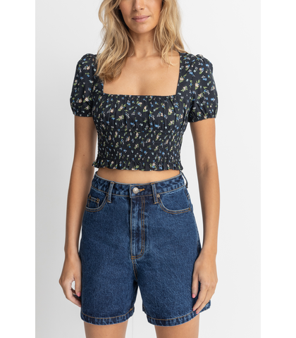 RHYTHM LADIES FLEUR FLORAL TOP - BLACK