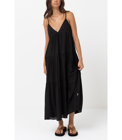 RHYTHM LADIES CLASSIC TIRERED MIDI DRESS - BLACK