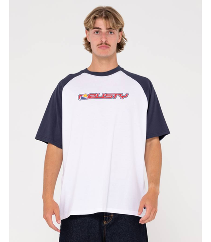 RUSTY MENS SWAGLAN RAGLAN S/S TEE - WHITE / NAVY