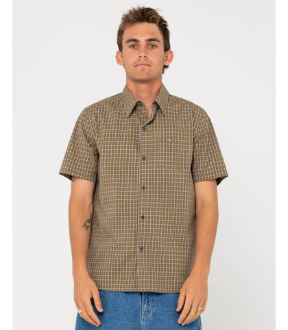 RUSTY MENS DATSUN CHECK S/S DRESS SHIRT - SAVANNA