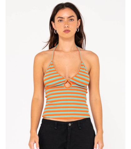 RUSTY LADIES EMMA CUT OUT SKIMMER TANK - VIBRANT TORQUIOSE