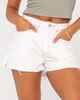 RUSTY LADIES PENNY KICK FLARE DENIM SHORT - WHITE