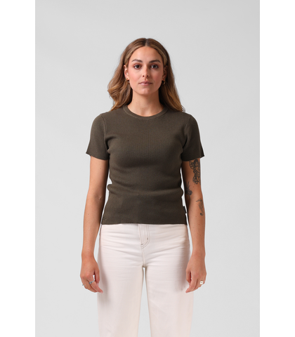 RPM LADIES KNITTED S/S TOP - DARK KHAKI