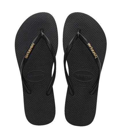 HAVAIANA'S SLIM LOGO METALLIC JANDAL - BLACK / GOLD