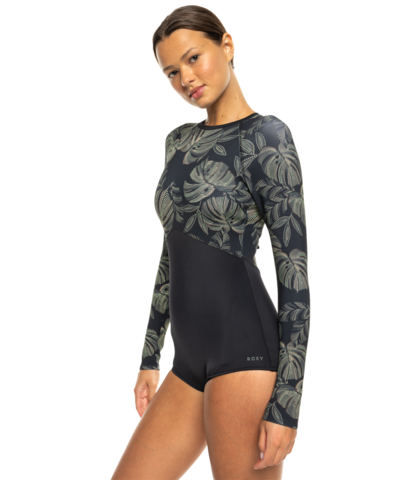 ROXY LADIES ROXY PRO WAVE ONESIE SWIM / SURFSUIT - BLACK PALMS