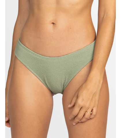 ROXY LADIES ESSAOUIRA MODERATE HIGH LEG BIKINI PANT - OIL GREEN