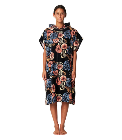 O'NEILL LADIES BAHIA HOOHED CHANGE TOWEL - FLORAL TROPIC BLACK