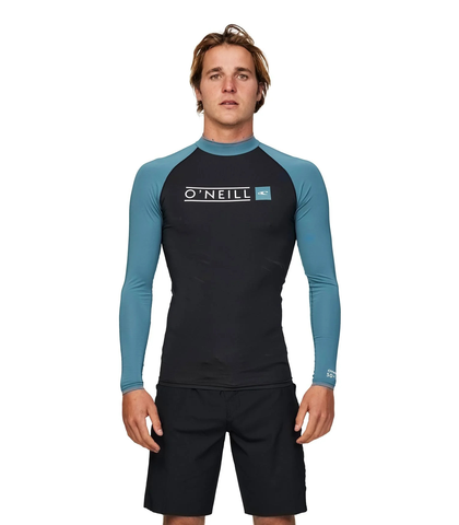 O'NEILL MENS REACTOR BLOCK UV L/S RASHSHIRT - BLACK / DEEP TEAL