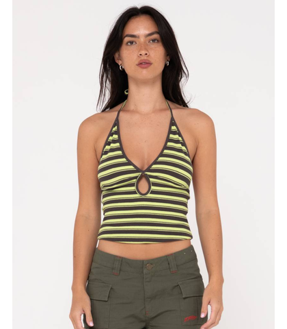 RUSTY LADIES EMMA CUT OUT SKIMMER TANK - LUCID GREEN