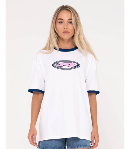 RUSTY LADIES STARGIRL OVERSIZE TEE - WHITE