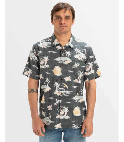 QUIKSILVER MENS DESTINATION ISLAND S/S DRESS SHIRT - BLK DNA ISLANDS