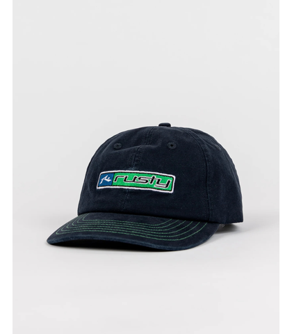 RUSTY MENS HI-VIS 6 PANEL SNAPBACK CAP - NAVY BLUE