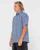 RUSTY MENS DATSUN CHECK S/S DRESS SHIRT - NAV