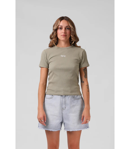 RPM LADIES HEART RIBBED TEE - LIGHT OLIVE