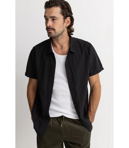 RHYTHM MENS CLASSIC LINEN S/S SHIRT - VINTAGE BLACK