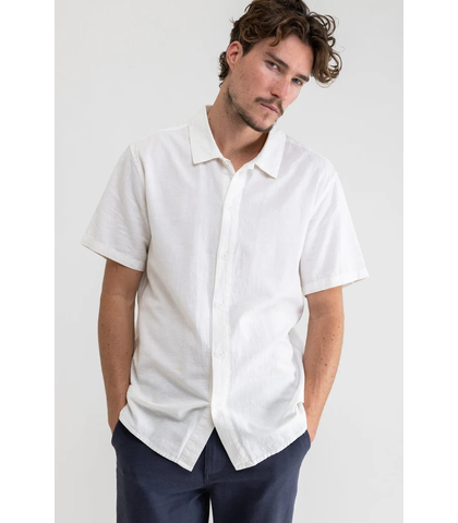 RHYTHM MENS CLASSIC LINEN S/S SHIRT - VINTAGE WHITE