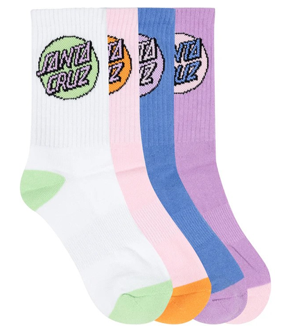 SANTA CRUZ GIRLS OTHER DOT CREW SOCK 4 PACK - SIZE 2-8 WH/ PURP/PNK