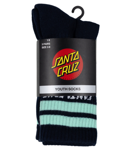 SANTA CRUZ BOYS SOLIS STRIP SPLICE CREW SOCK 3 PACK - SIZE 2-8 NVY STRIP