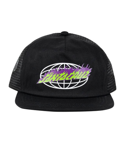 SANTA CRUZ BOYS GLOBAL FLAME STRIP TRUCKER CAP - BLACK