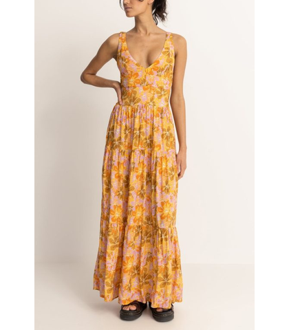 RHYTHM LADIES MAHANA FLORAL TIERED MAXI DRESS - YELLOW