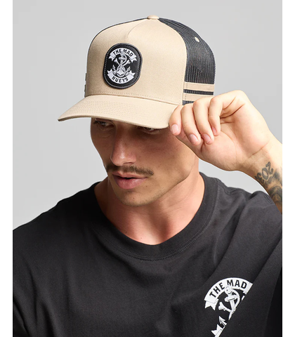 MAD HUEYS ANCHOR BONES TWILL TRUCKER CAP - TAN