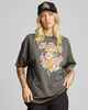 MAD HUEYS LADIES SKULL TATTOO OVERSIZE TEE - CHARCOAL