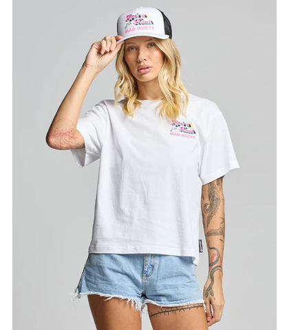 MAD HUEYS LADIES LIFES A BEACH S/S TEE - WHITE