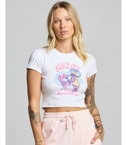 MAD HUEYS LADIES BBQ GIRL BABY TEE - WHITE