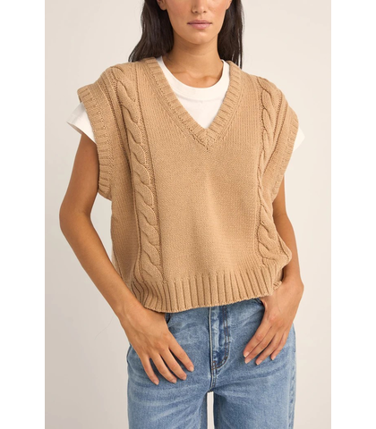 RHYTHM LADIES FINLEY CABLE KNIT VEST - SAND