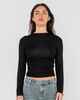 RUSTY LADIES PLAIN JANE RUNCHED LONG SLEEVE TOP - BLACK