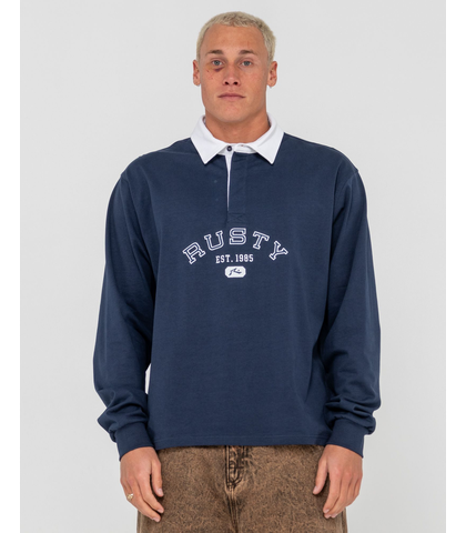 RUSTY MENS HARVARD LONG SLEEVE RUGBY - NAVY BLUE 