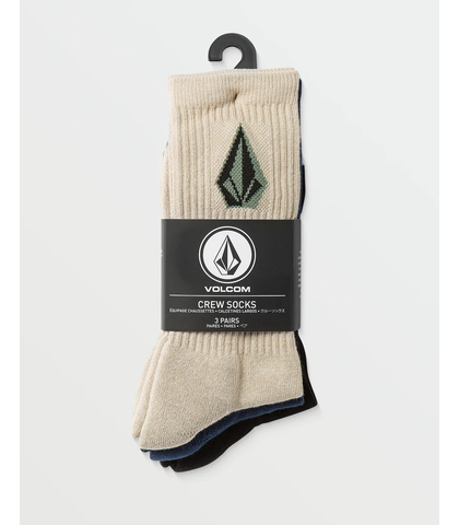 VOLCOM MENS FULL STONE MIX SOCK 3 PACK - PALE KHAKI