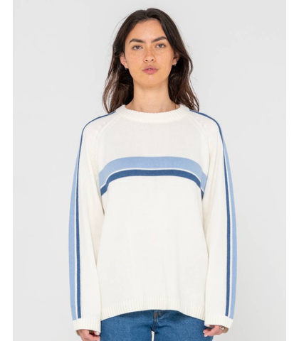 RUSTY LADIES WHITE LINES CREW KNIT - COCONUT CREAM